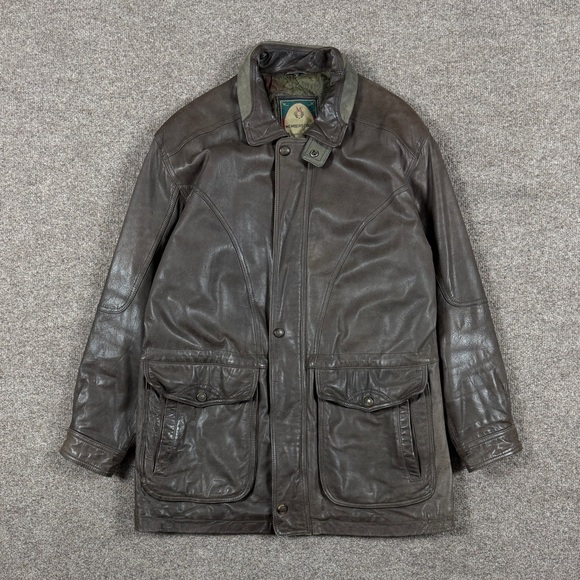 Members Only Other - Vintage Members Only Brown Genuine Leather Full Zip Chore Hunting Jacket Men’s M